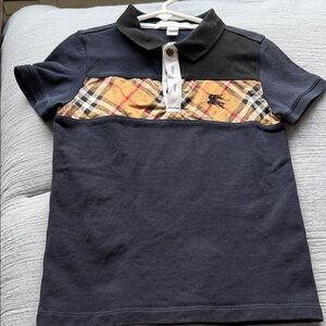 Burberry Navy Polo with Checkered Accent